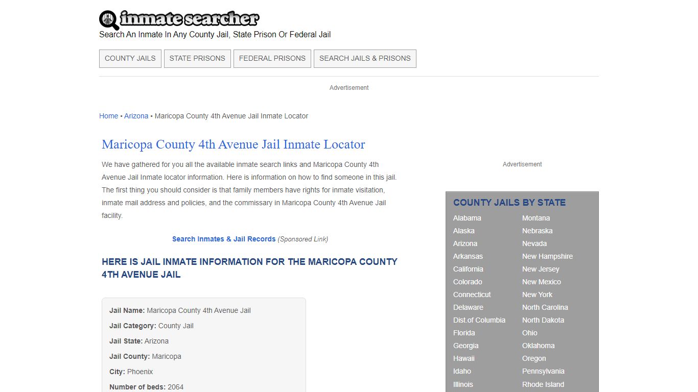 Maricopa County 4th Avenue Jail Inmate Locator